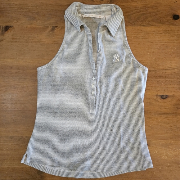 Antigua MLB New York Yankees Womens Sleeveless Polo Gray White Stripe Small - Picture 1 of 9